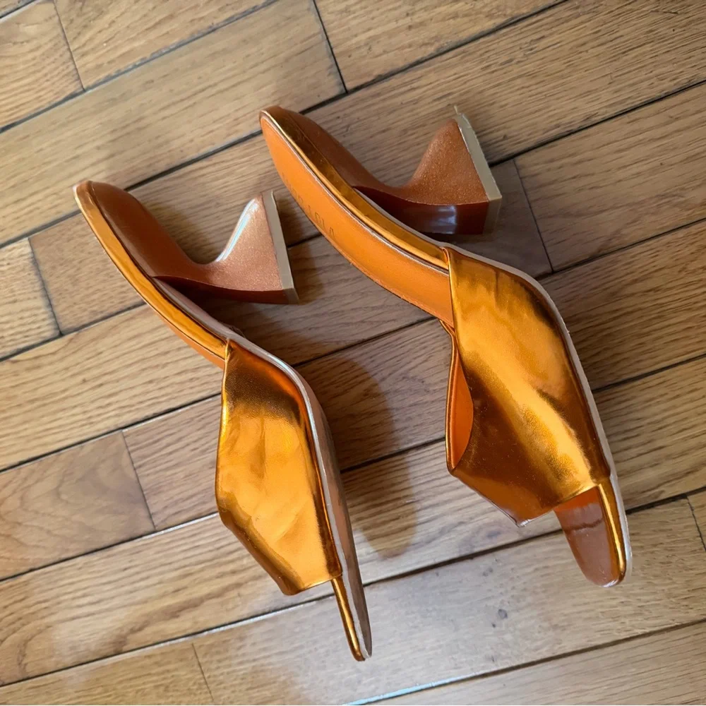 Miss Lola Shiny Orange Mules - Picture 5 of 6